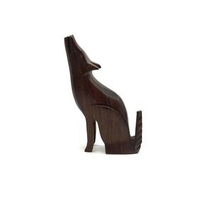 Vintage Ironwood Wolf Figurine Howling Hand Carved Wood Animal Statue Decor MCM‎